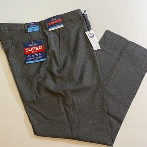 Stafford Super Suit SZ 44 x 32 Classic Fit Flat Front Pants Gray Plaid New